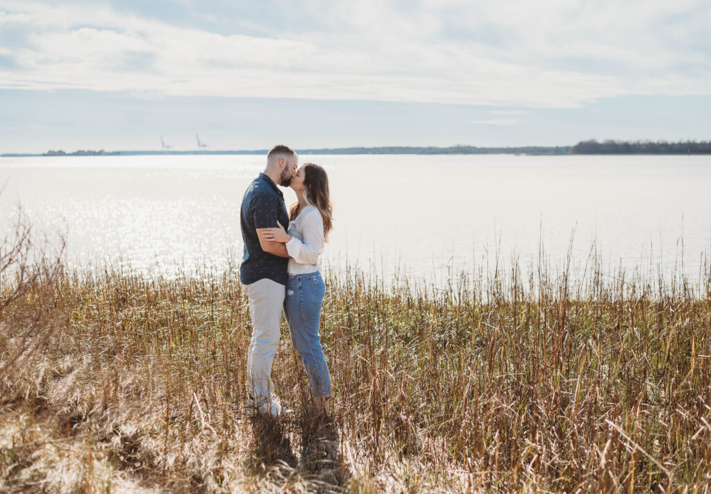 Winter beach engagement 